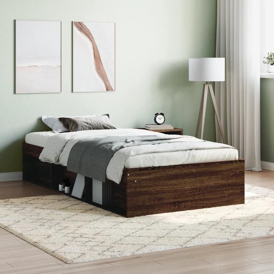 VidaXL Bedframe Bruin Eikenkleur 90x200 cm Houten Bed Frame Woonkamer Meubilair Modern Bed Tweepersoons Bed Bruine Eiken Kleur Compact Bed Stapelbare Bed - Foto 3