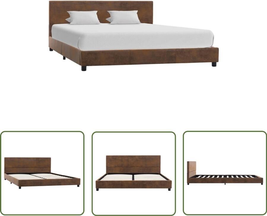 VidaXL Bedframe Bruin Kunstsuède 120x200 cm Bruin Bedframe Kunstleder Bed Tweepersoons Bed King Size Bed Staal Poten Mdf Bedframe Hoofdbord Bed Boxspring Bed