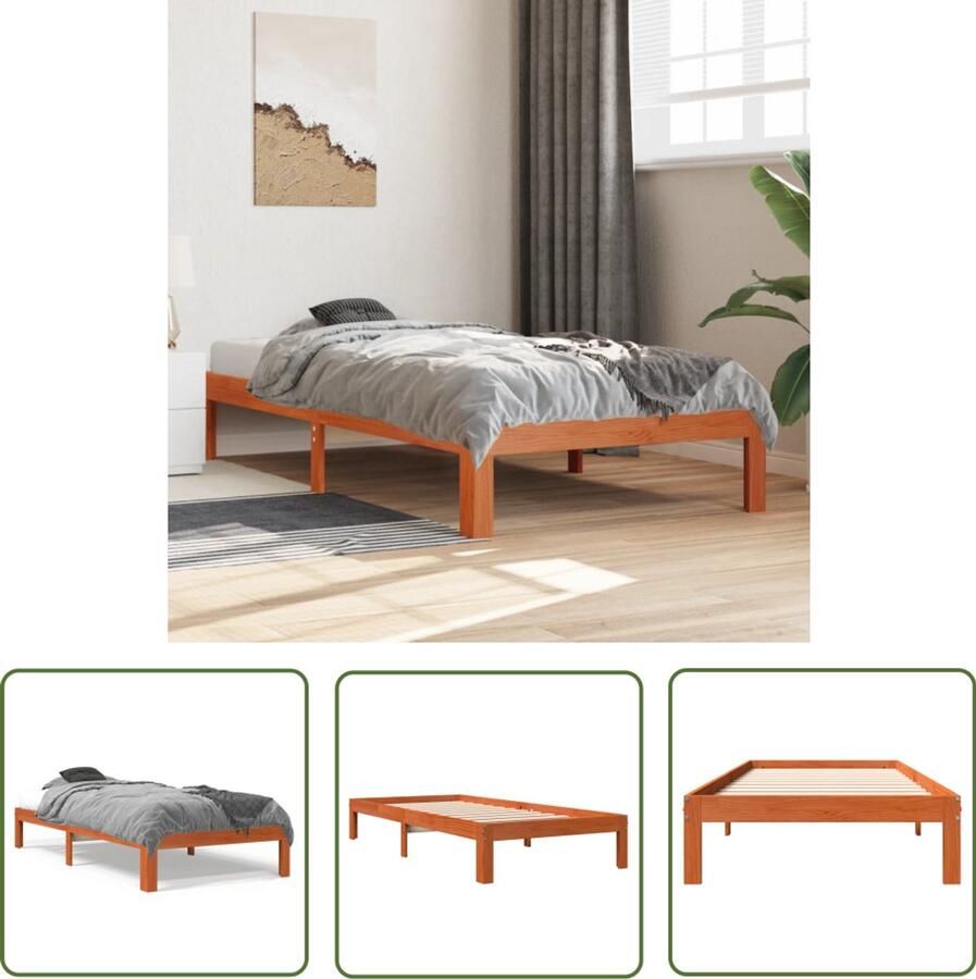 VidaXL Bedframe zonder matras massief grenenhout wasbruin 75x190 cm Massief Grenenhout Bed Bedframe Bruin Bed 75x190 Houten Bed Rustic Bed