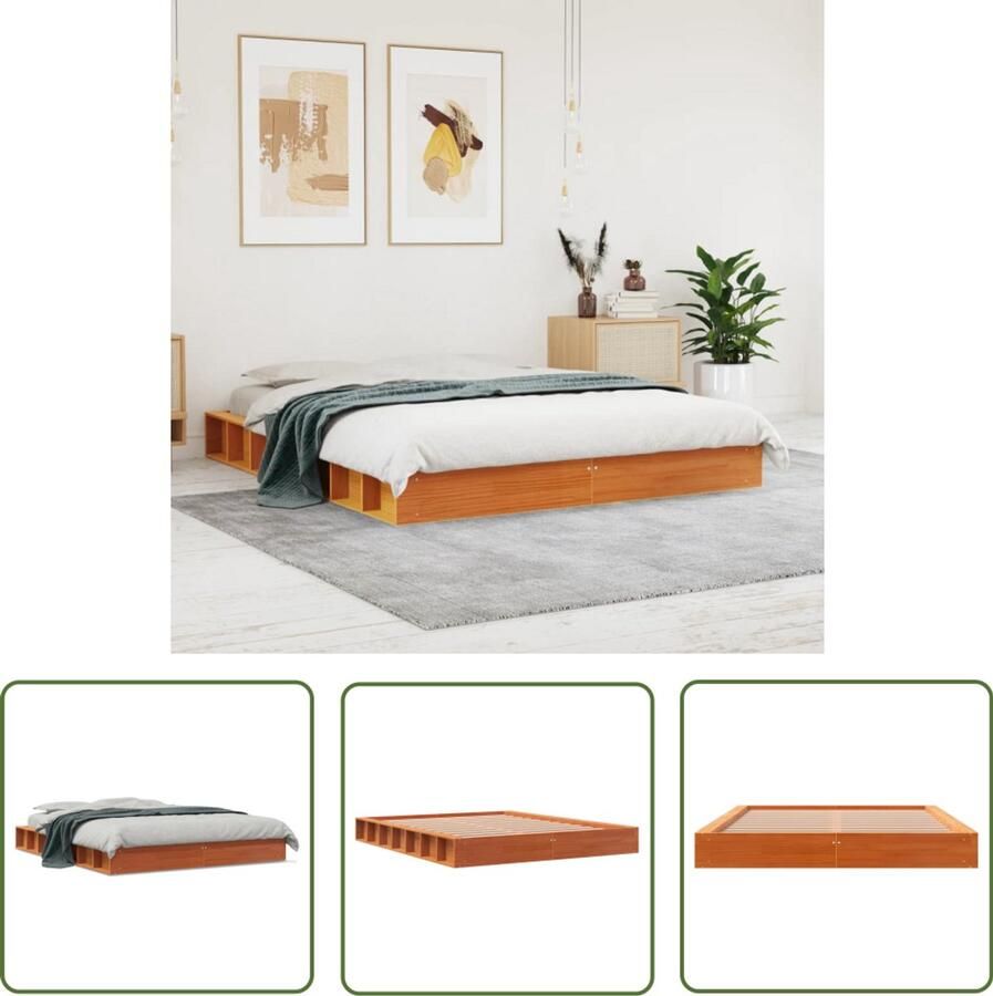 VidaXL Bedframe zonder matras massief grenenhout wasbruin 160x200 cm Massief Grenenhout Bedframe Bruin Bedframe 160x200 Tweepersoons Bedframe Houten Bedframe