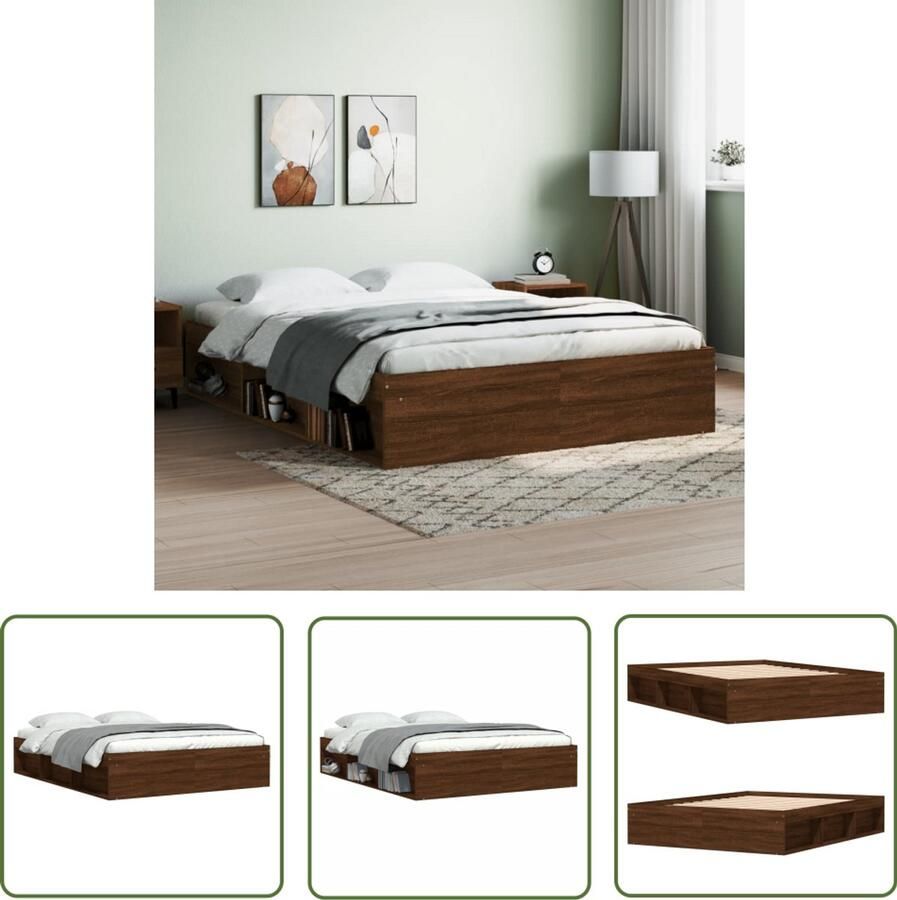 VidaXL Bedframe Bruineiken 160x200 cm Houten Bed Frame Tweepersoons Bed Bruine Eiken Kleur Modern Bed Logeerbed Bed Met Opbergvakken