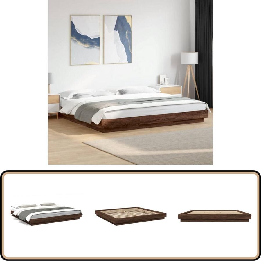VidaXL Bedframe Bruineiken 200x200 cm Bruine Eiken Bed Frame Tweepersoons Bed Houten Bed Modern Bed Frame Online Kopen