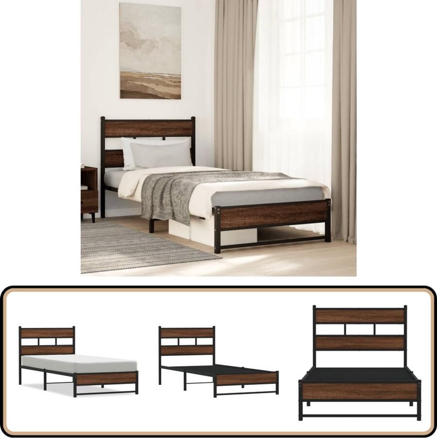 VidaXL Bedframe Bruineiken 80x200 cm Bed Frame Metal Bed Frame Houten Bed Frame Bruine Bed Frame Eiken Kleur Bed Frame