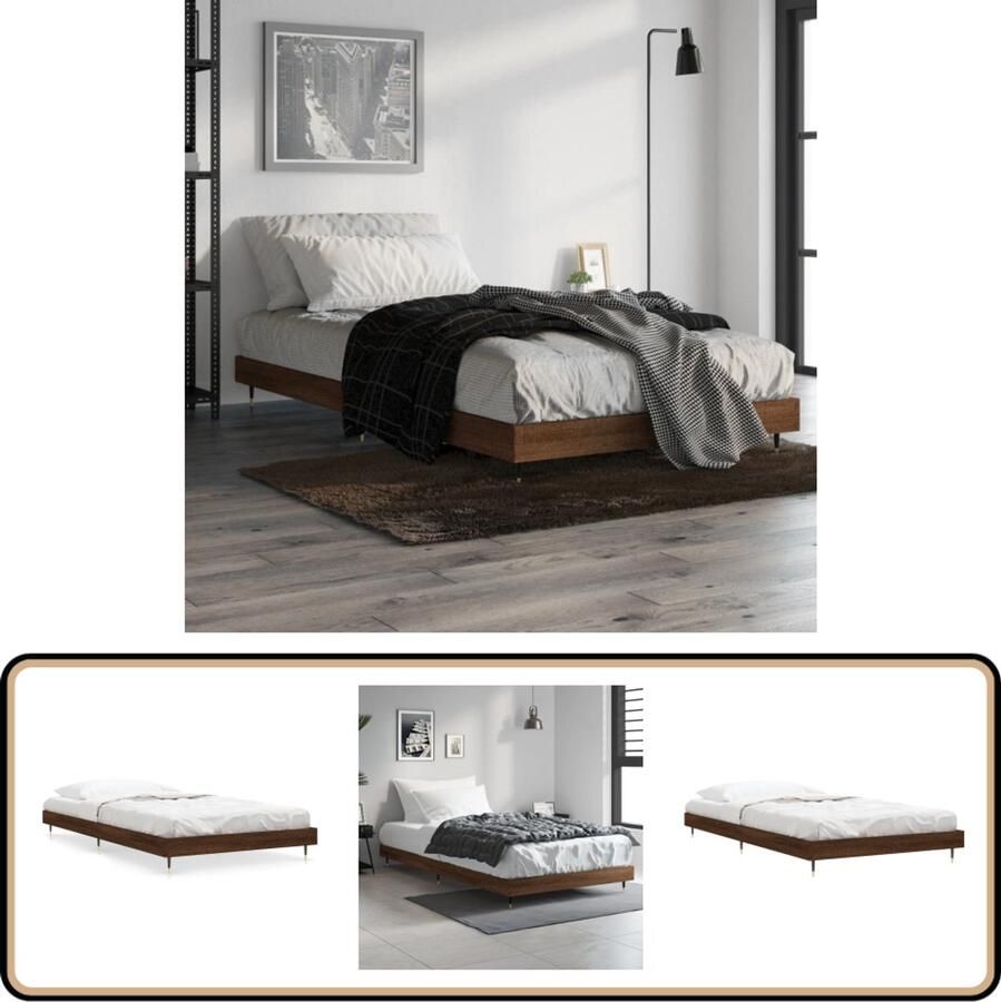 VidaXL Bedframe Bruineiken 90x200 cm Zonder Matras Bed Frame Houten Bed Frame Massieve Houten Bedpost Tweepersoons Bed Bruin Bed Frame