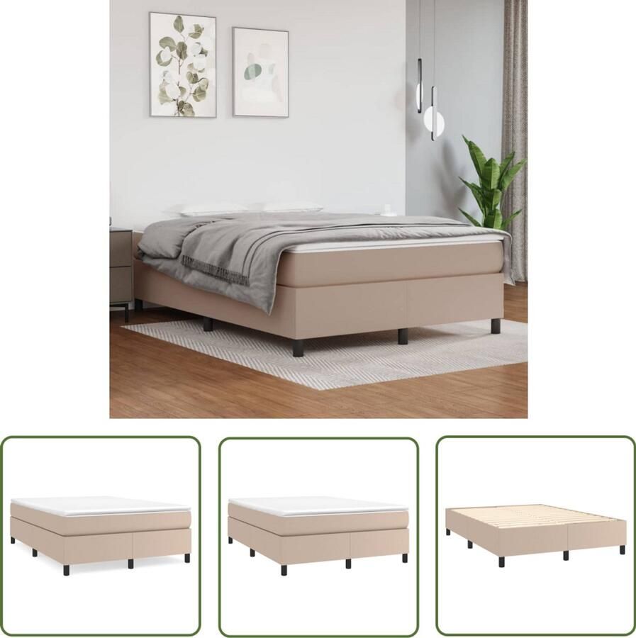 VidaXL Bedframe Cappuccino Kunstleer 140x200 cm Boxspring Frame Kunstleder Bedframe Tweepersoons Bed Bruine Bedbank Capuccino Bedframe