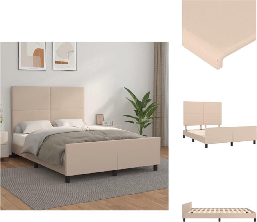 VidaXL Bedframe Capuccino Kunstleer Verstelbare Hoogte Multiplex Lattenbodem 193x146x118 128cm Geschikt voor 140x190cm Matras Inclusief Hoofdeind Bed - Foto 3