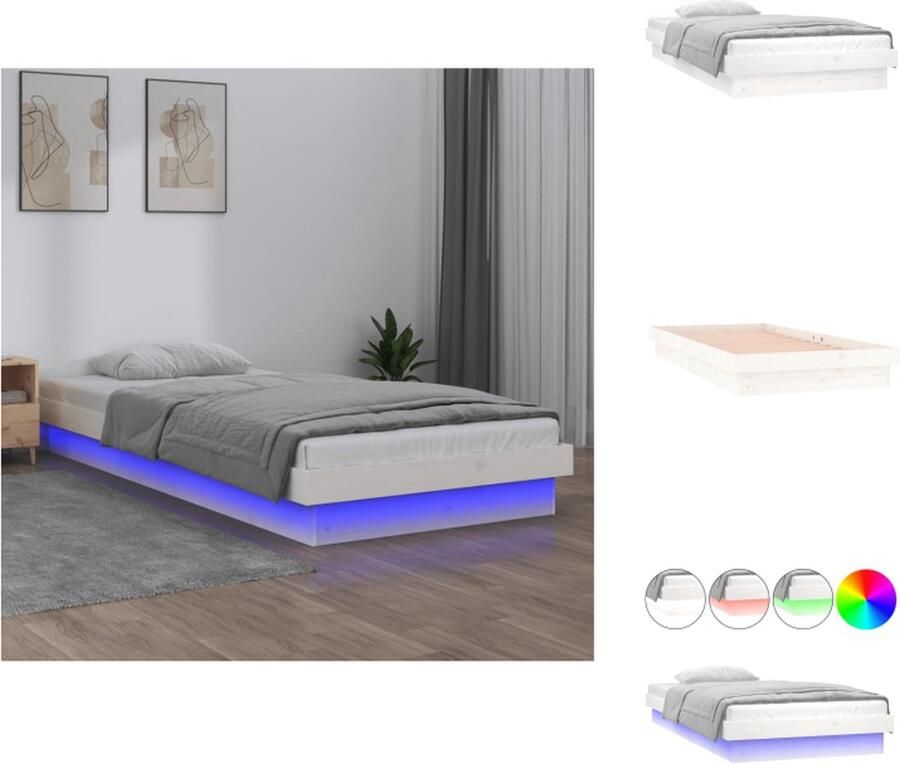 VidaXL Led Lampen Klassieke Bedframe LED massief hout 90x200 cm Grenenhouten Bed Frame Wit Bed 90x200 - Foto 2
