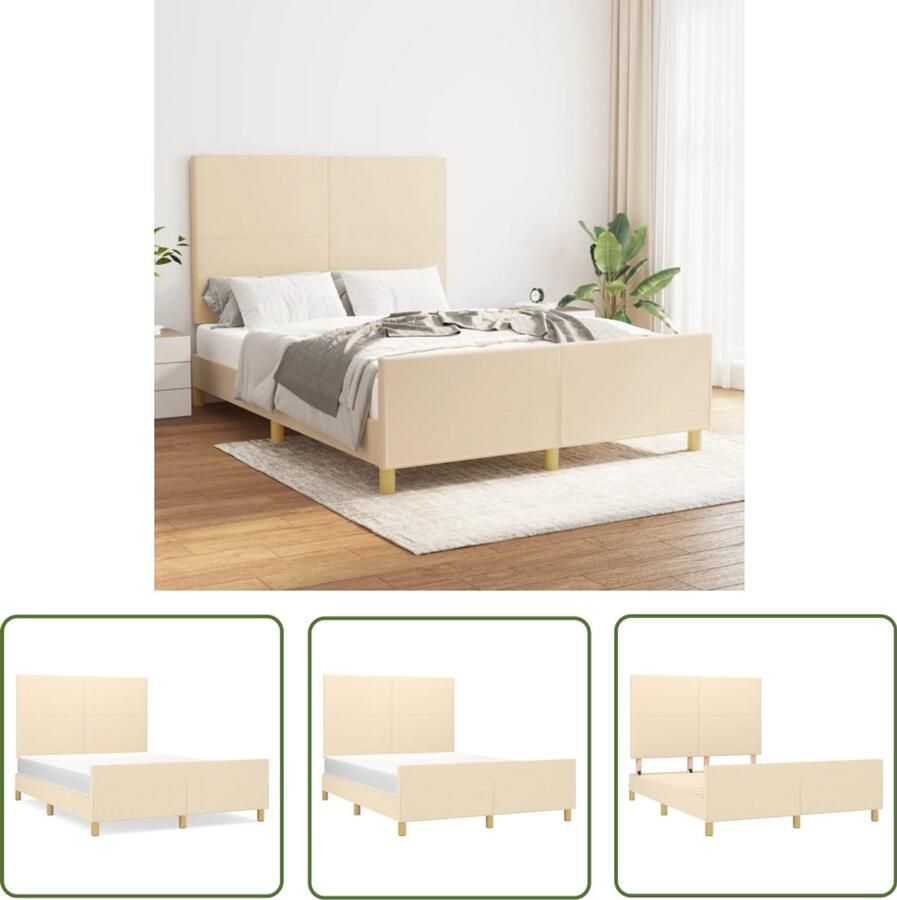 VidaXL Bedframe Crème 140x190 cm Stijlvol & Comfortabel Bed Frame Bedhead Creme Kleur Houten Bedframe Tweepersoonsbed
