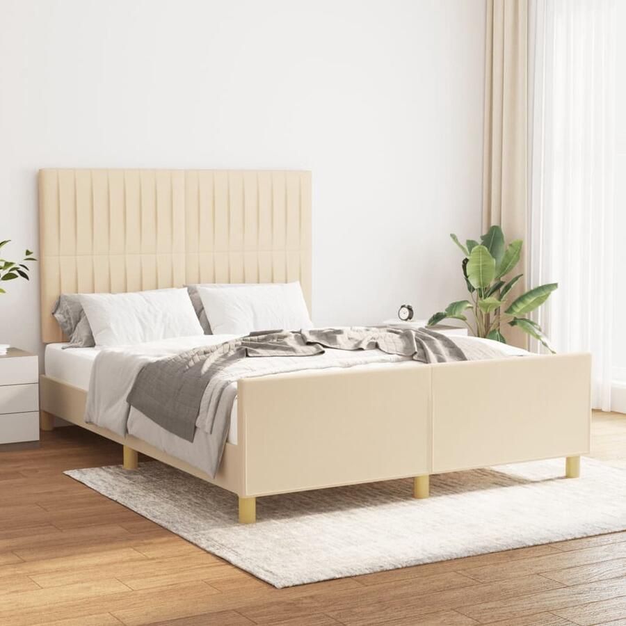 VidaXL Bedframe Crèmekleurig 140x190 cm Bed Frame Hoofdboard Tweepersoon Bed Creme Kleur Stoffen Bed Comfortabel Bed Houten Bed - Foto 2