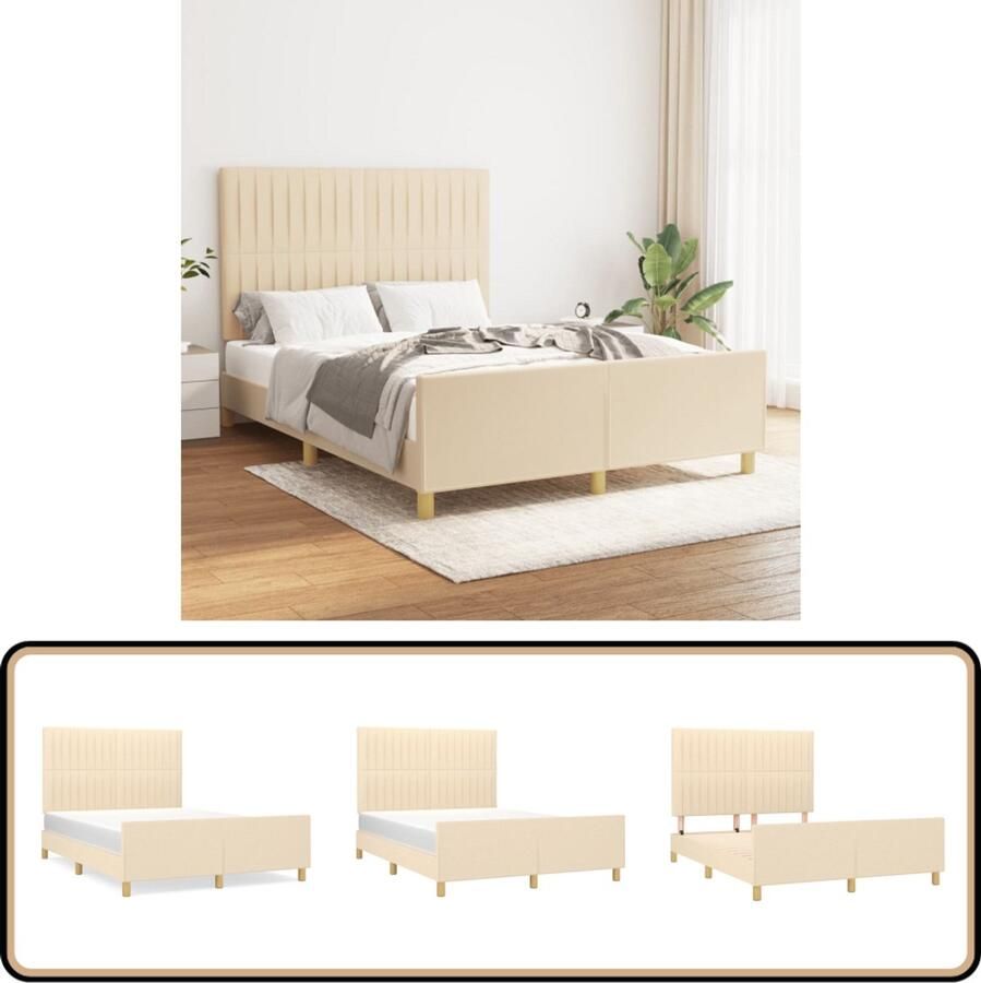 VidaXL Bedframe Crèmekleurig 140x190 cm Bed Frame Hoofdboard Tweepersoon Bed Creme Kleur Stoffen Bed Comfortabel Bed Houten Bed