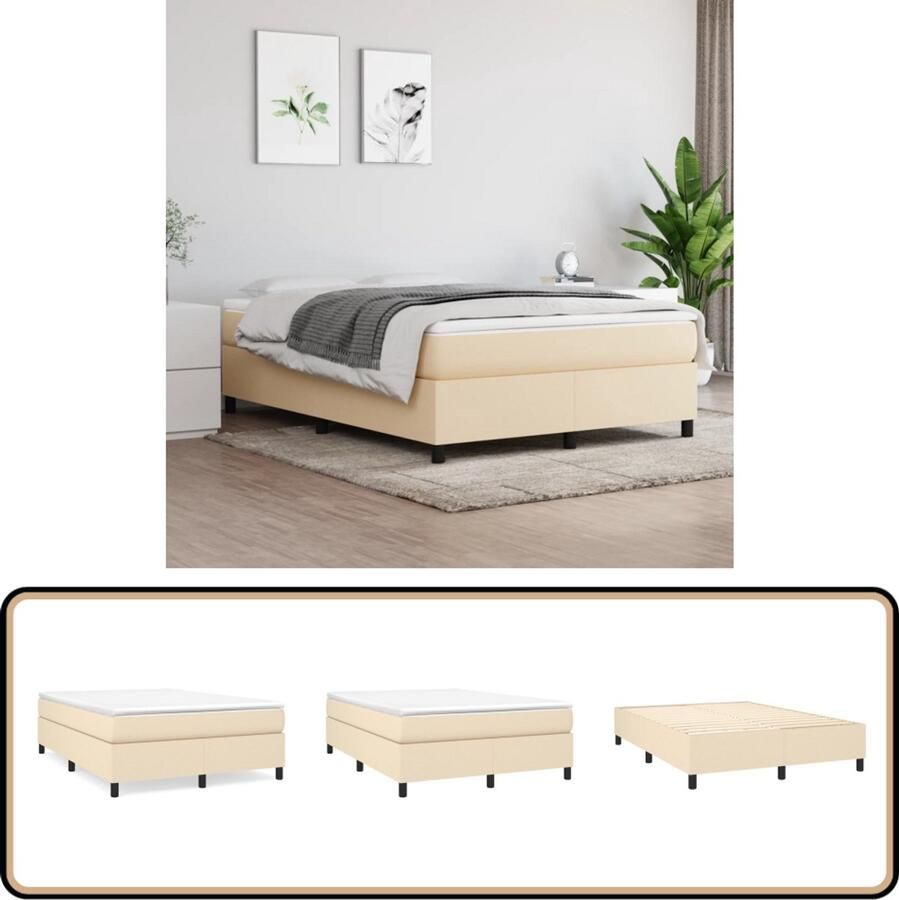 VidaXL Bedframe Crèmekleurig 140x190 cm Stof Boxspring Frame Bedframe Creme Kleurtje Tweepersoonlig Bed Houten Bedframe