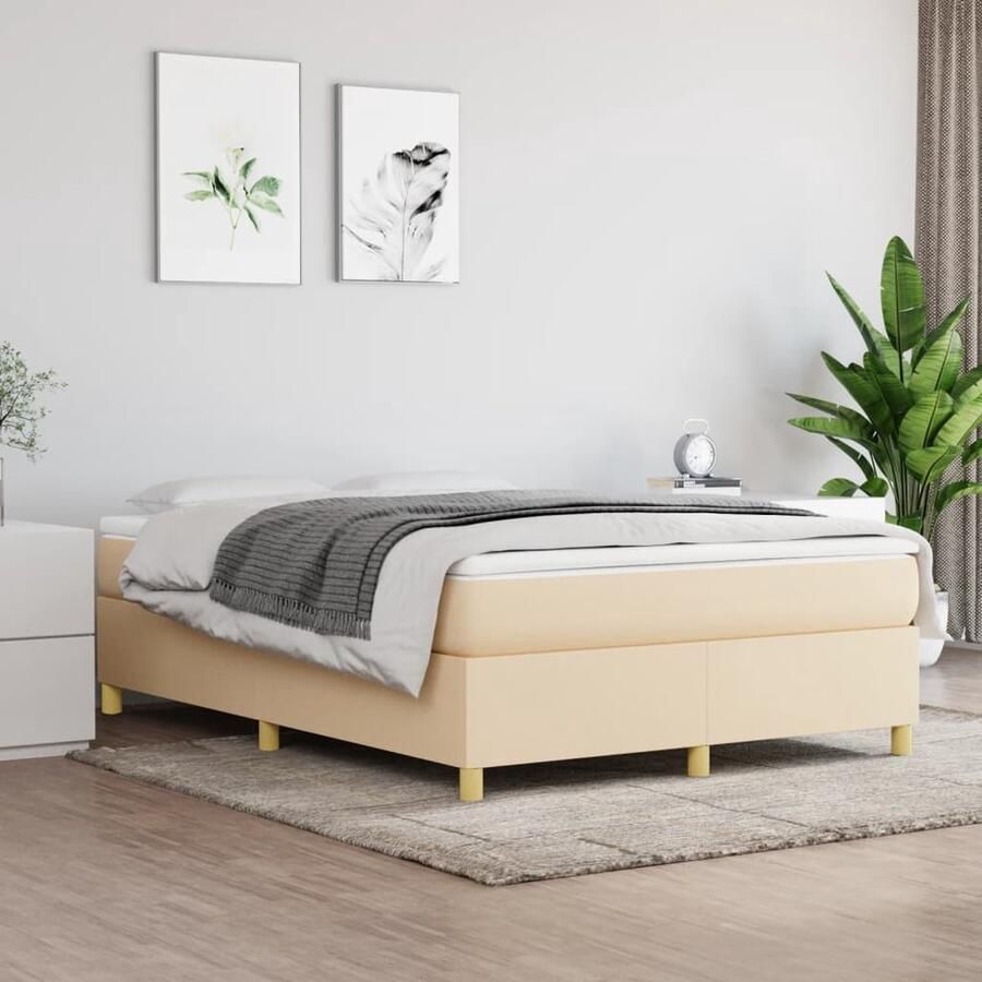 VidaXL Bedframe Crèmekleurig 140x190 cm Boxspring Frame Bed Frame Slaapkamer Meubels Creme Kleurtje Stoffen Bed Frame Tweepersoons Bed 140x190 Cm - Foto 3
