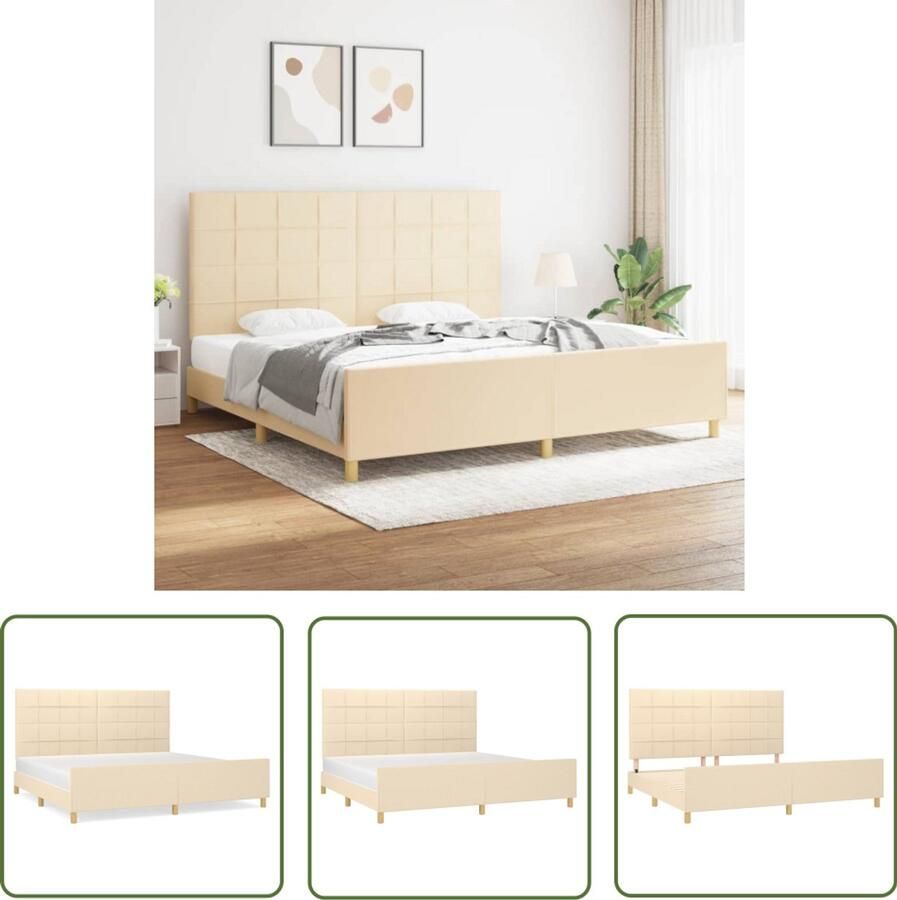 VidaXL Bedframe Crèmekleurig 200x200 cm Zonder matras Bed Frame Boxspring Hoofdeinde Tweepersoonsbed Creme Kleur Houten Bedframe Stapelbed