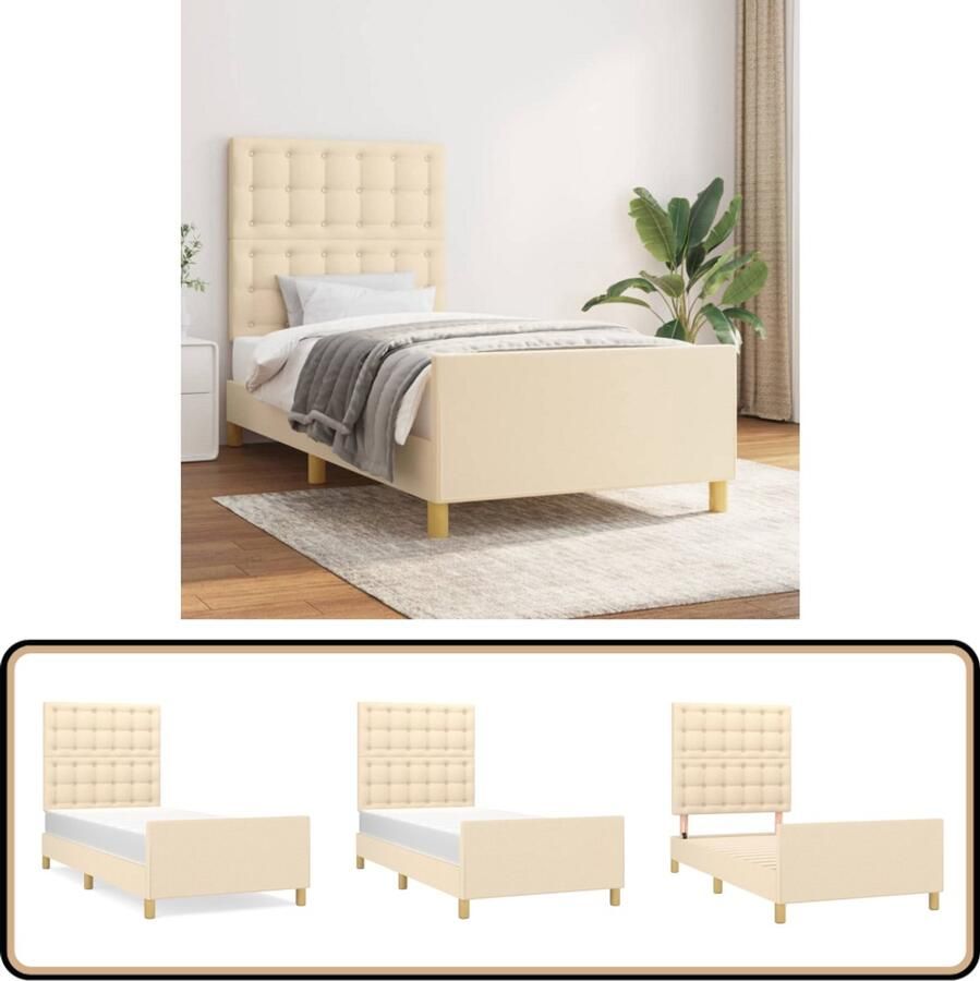 VidaXL Bedframe crèmekleurig 80x200 cm Bed Frame Houten Bed Crème Kleur Tweepersoonsbed Boxspring Bed Stapelbed Kinderbed Hoofdbord Design Bed Modern Bed Minimalistisch Bed