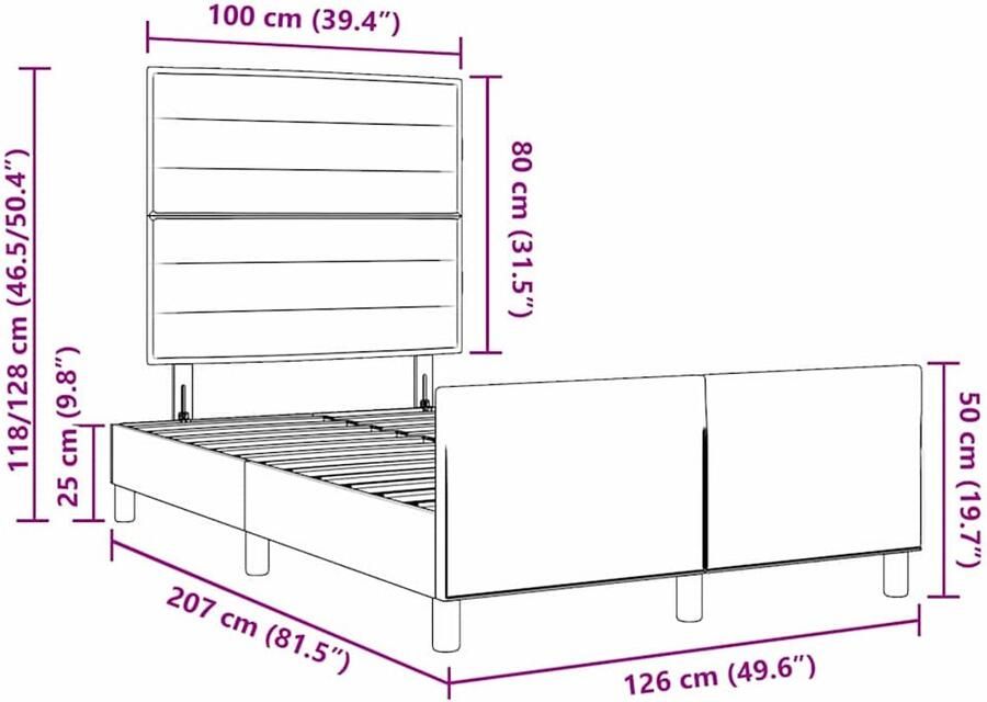 VidaXL Bedframe Donkergrijs Stof 120 x 200 cm Eenvoudig Bedframe - Foto 2