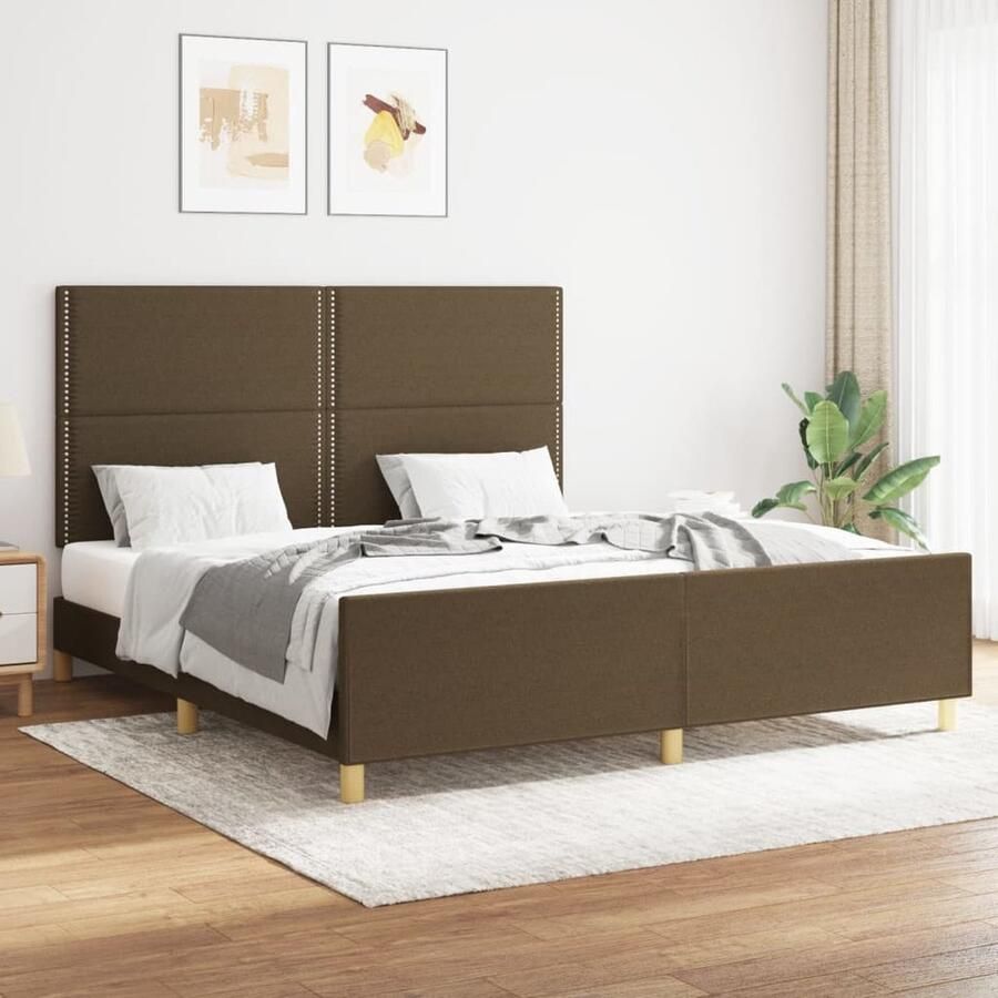 VidaXL Bedframe Donkerbruin 160x200 cm Bed Frame Donkere Bruine Bed Tweepersoons Bed Boxspring Bed Hoofdeinde Bed Houten Bed Stoffen Bed Multifunctioneel Bed Comfortabel Bed Relax Bed - Foto 2