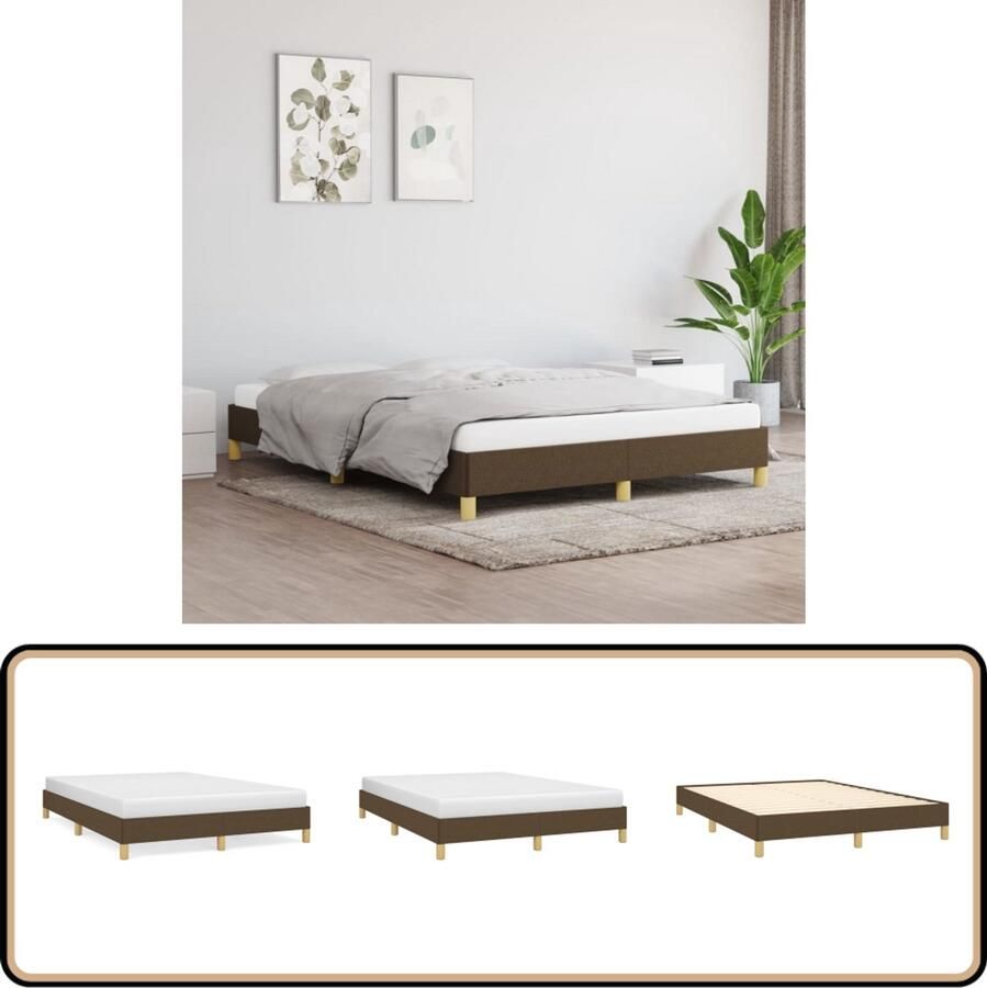 VidaXL Bedframe Donkerbruin 160x200 cm Zonder matras Bed Frame Tweepersoons Bed Donkere Houten Meubels Slaapcomfort Stoffen Bedframe Boxspring Alternatief Rustig Interieur