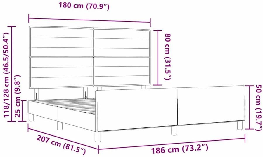 VidaXL Bedframe met hoofdeinde Donkerbruin 180 x 200 cm Stof - Foto 2
