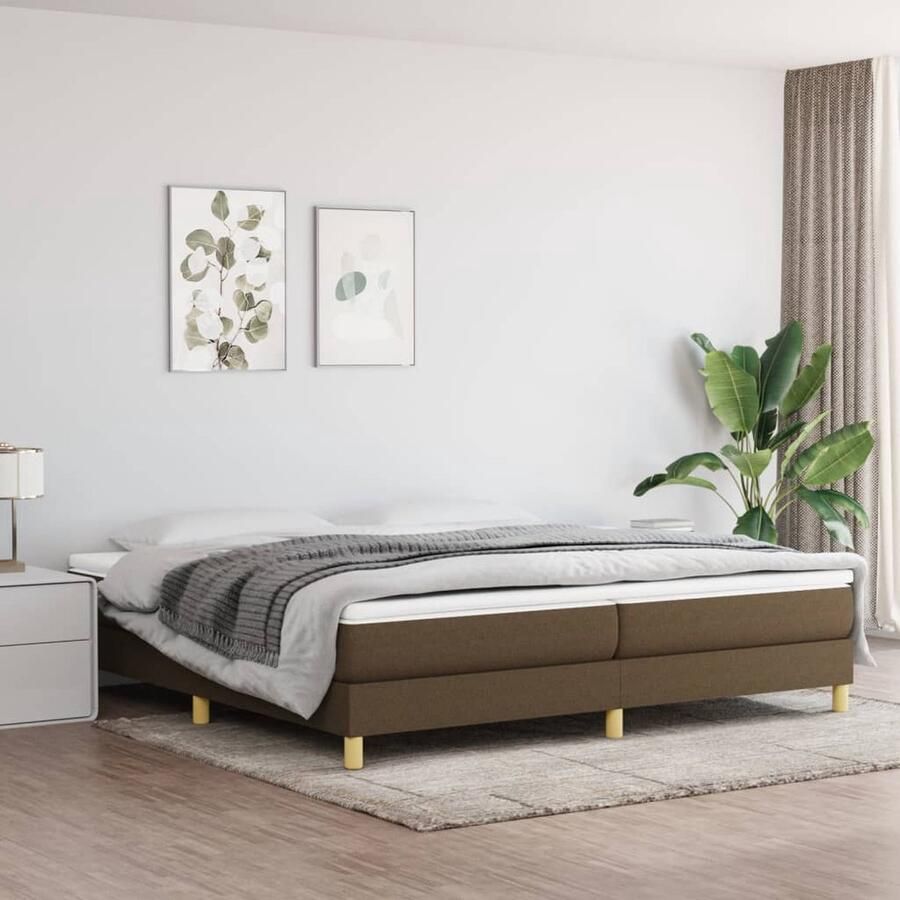 VidaXL Bedframe Donkerbruin 200x200 cm Stof Boxspring Frame Slaapkamer Meubels Tweepersoons Bed Bruine Bedframe Stoffen Bedframe Houten Bedframe Dark Brown Bed Frame Bed Without Mattress Bed Frame - Foto 2