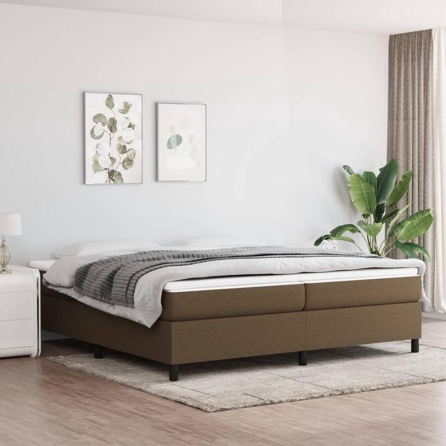VidaXL Bedframe Donkerbruin 200x200 cm Zonder Matras Boxspring Frame Slaapkamer Meubilair Tweepersoons Bed Bruine Bedframe Stoffen Bedframe Houten Bedframe Zonder Matras Compact Bedframe Moderne Bedframe - Foto 2