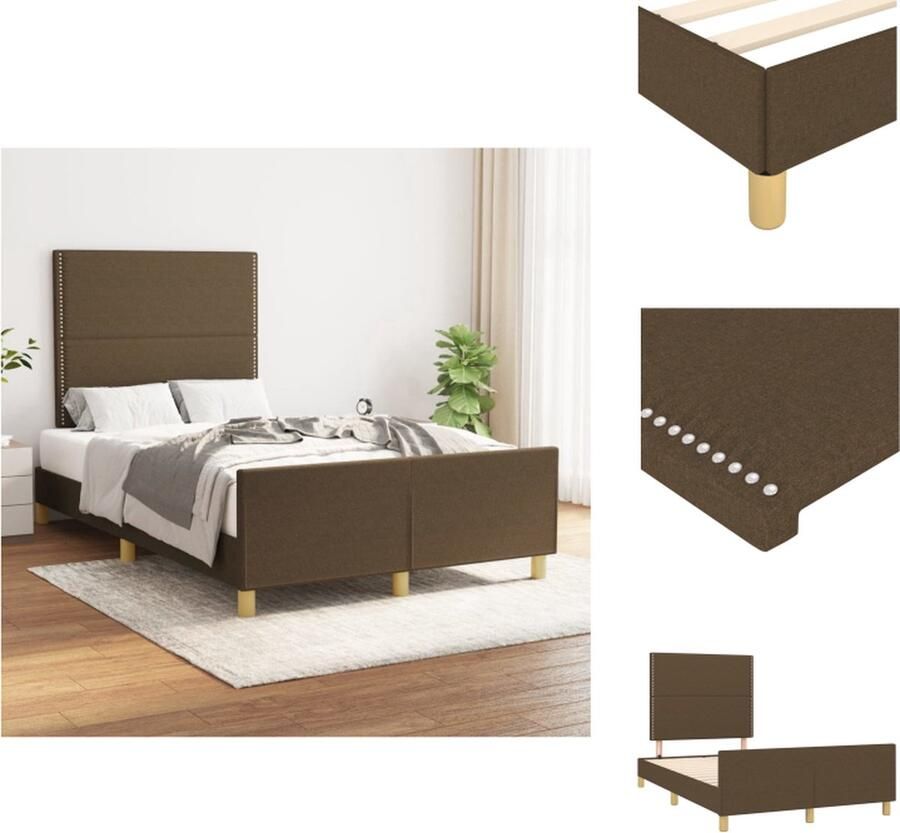 VidaXL Bedframe Met Hoofdeinde Bedframes Met Hoofdeindes Bed Slaapmeubel Bedframe met hoofdeinde stof donkerbruin 120x200 cm - Foto 2