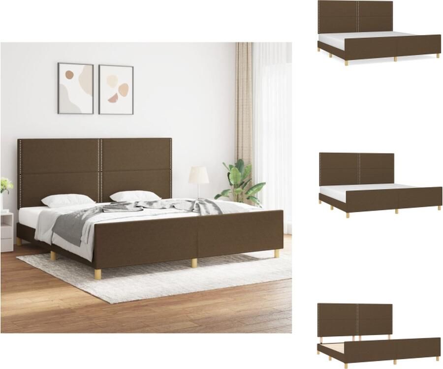VidaXL Bedframe Met Hoofdeinde Bedframes Met Hoofdeindes Bed Slaapmeubel Bedframe met hoofdeinde stof donkerbruin 200x200 cm - Foto 2