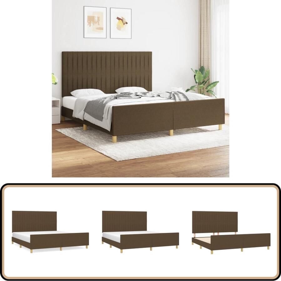 VidaXL Bedframe Donkerbruin Stof 180x200 cm Bed Frame Donkere Houten Meubels Tweepersoons Bed Boxspring Bed Hoofdeinde Bed