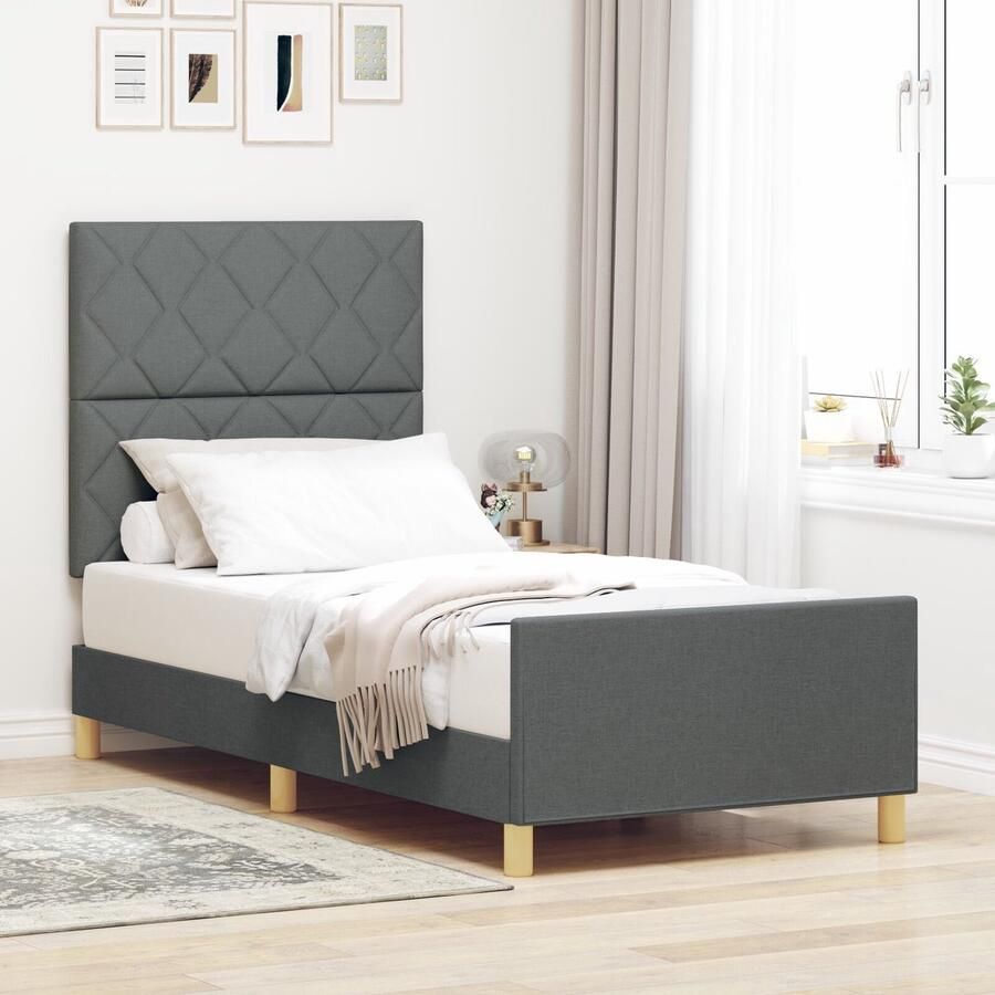 VidaXL Bedframe met hoofdeinde Donkergrijs 100 x 200 cm Stof - Foto 2