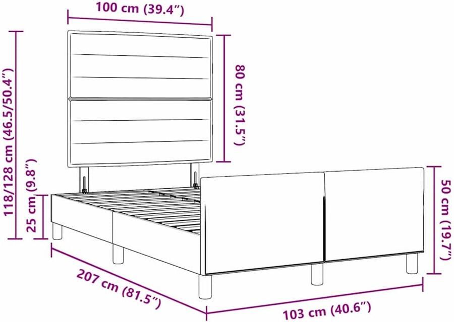 VidaXL Bedframe Donkergrijs Stof 100 x 200 cm Eenvoudig Minimalistisch - Foto 3