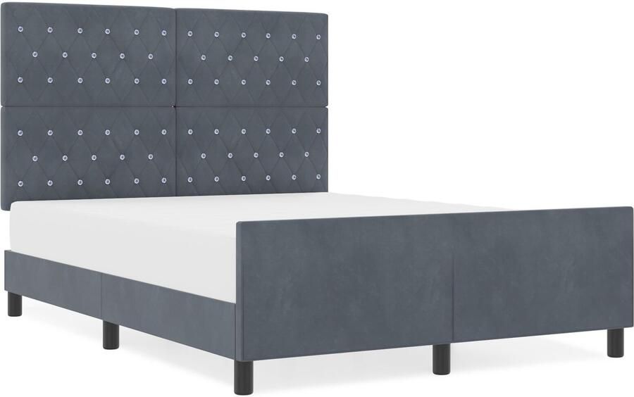 VidaXL Bedframe met hoofdeinde Donkergrijs 140 x 190 cm Fluweel - Foto 2