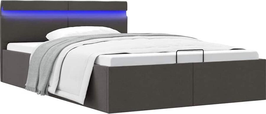 VidaXL Bedframe Donkergrijs 140x200 cm LED & Opbergruimte Donker Grijs Bed Boxspring Bed Led Licht Bed Hydraulisch Bed Opbergbed Tweepersoonsbed Slaapkamers Meubels - Foto 2