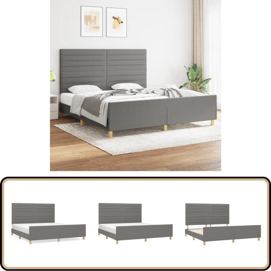 VidaXL Bedframe Donkergrijs 180x200 cm Donker Grijs Bed Boxspring Frame Slaapcomfort Hoofdeinde Tweepersoons Bed Stoffen Bed Modern Bed Comfortabel Bed Bedroom Furniture