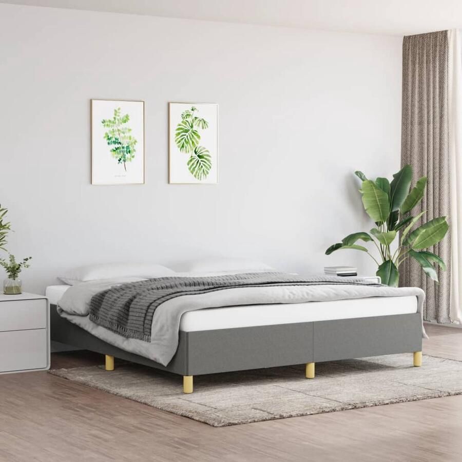 VidaXL Bedframe Donkergrijs 180x200 cm Stof Boxspring Frame Bed Frame Donkere Kleuren Grijs Bed Frame Tweepersoons Bed Frame Houten Bed Frame Modern Bed Frame Minimalistisch Bed Frame - Foto 2