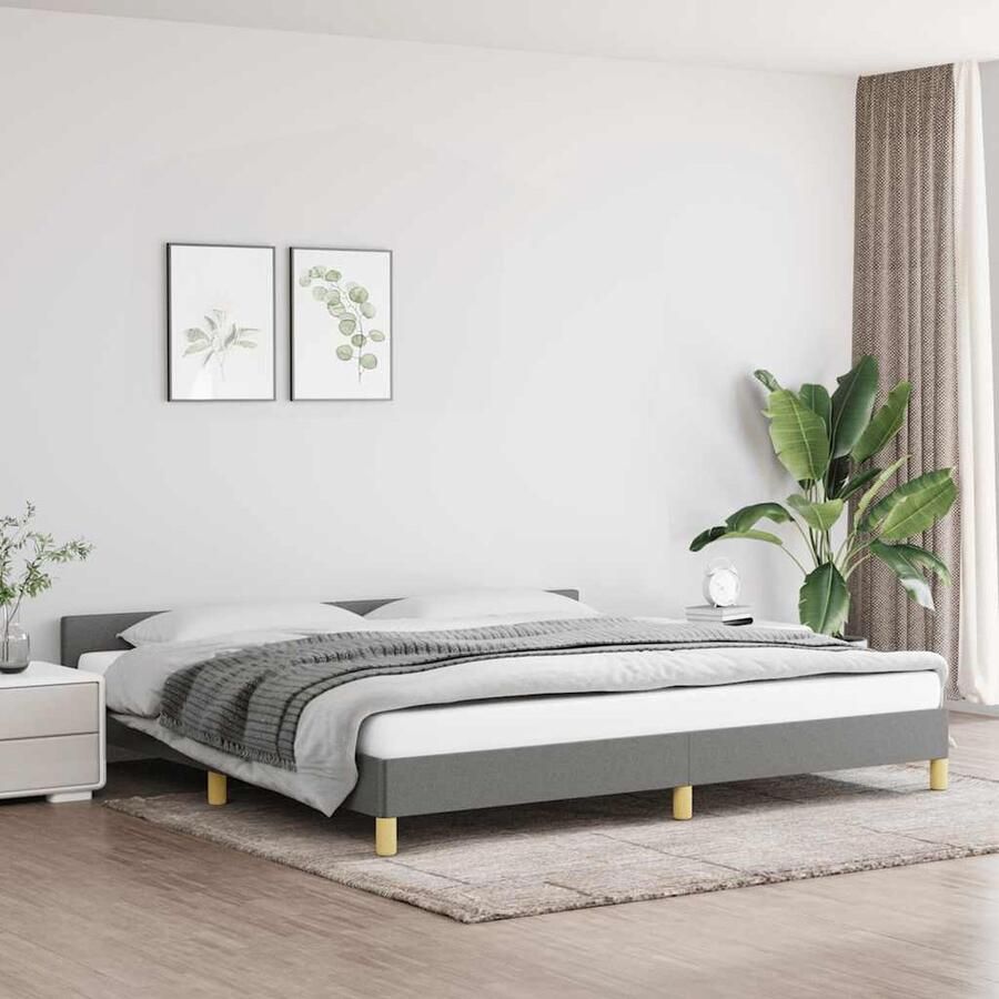 VidaXL Bedframe Donkergrijs 200x200 cm Donker Grijs Bed Frame Tweepersoons Bed Frame Met Hoofdeinde Houten Bed Frame Bed Frame Stof - Foto 3