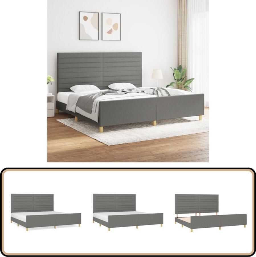 VidaXL Bedframe Donkergrijs 200x200 cm Inclusief Hoofdeind Bed Frame Boxspring Tweepersoons Bed Donkere Kleuren Grijs Bed