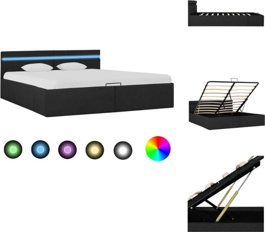 VidaXL Bedframe Donkergrijs 211 x 168 x 73 cm (L x B x H) Opbergvak Hydraulisch gasveermechanisme LED-strip 160 x 200 cm (B x L) Polyester bekleding Bed - Foto 3