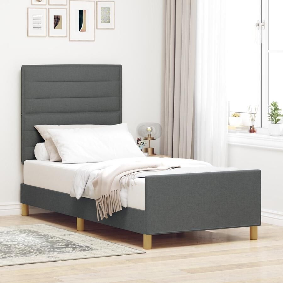 VidaXL Bedframe Donkergrijs Stof 100 x 200 cm Eenvoudig Minimalistisch