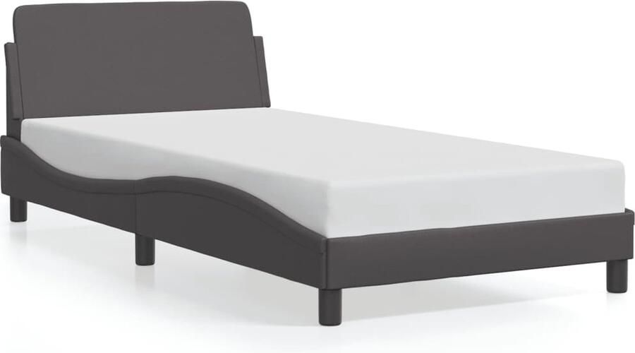 VidaXL -Bedframe-met-hoofdbord-kunstleer-grijs-100x200-cm - Foto 3