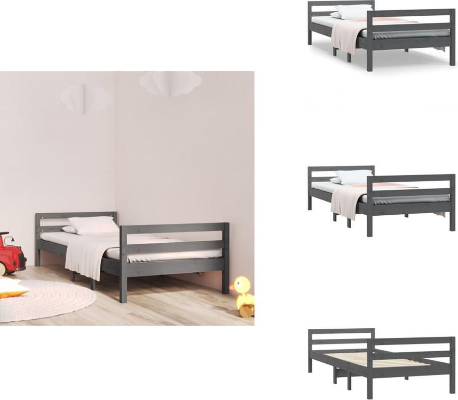 VidaXL Massief Grenenhouten Bedframe Klassiek design 195.5 x 95.5 x 52.5 cm Grijs Bed
