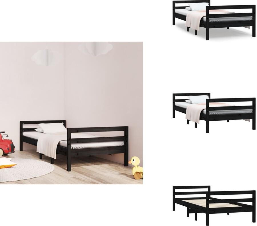 VidaXL Houten Bedframe Klassiek Massief Grenenhout 205.5 x 95.5 x 52.5 cm Zwart Bed