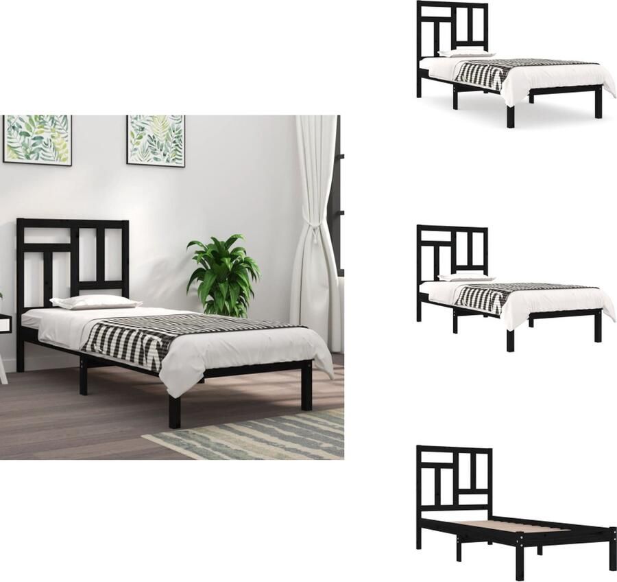 VidaXL Bedframe Eenpersoonsbed Bed Bedframe massief hout zwart 75x190 cm