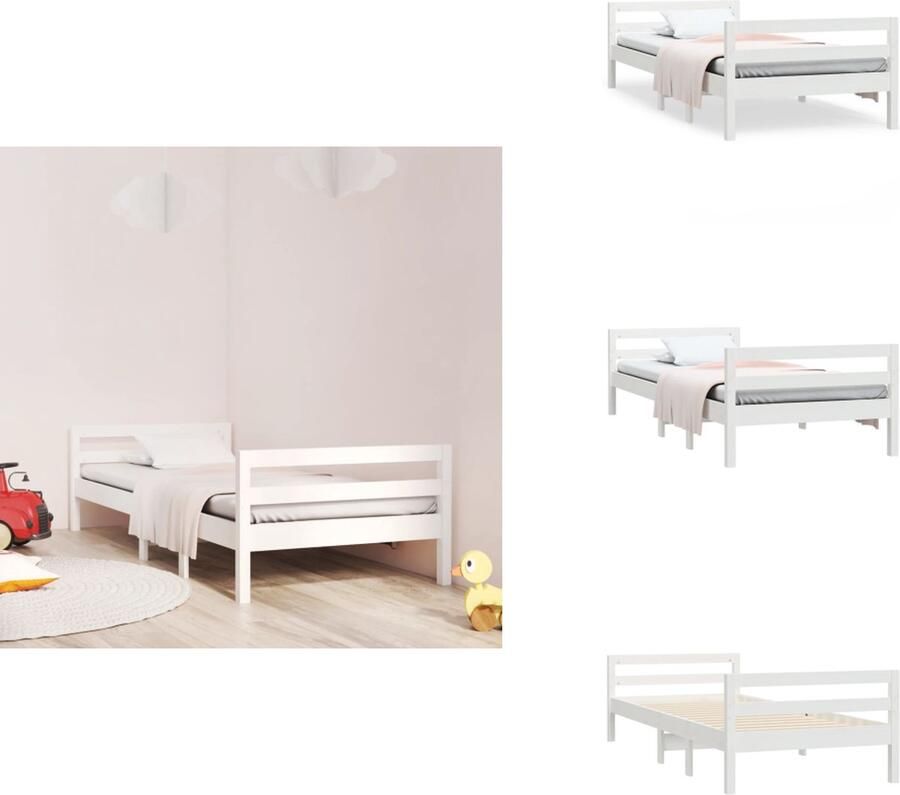 VidaXL Bedframe Massief Grenenhout Wit 195.5 x 95.5 x 52.5 cm Geschikt voor 90 x 190 cm matras Bed