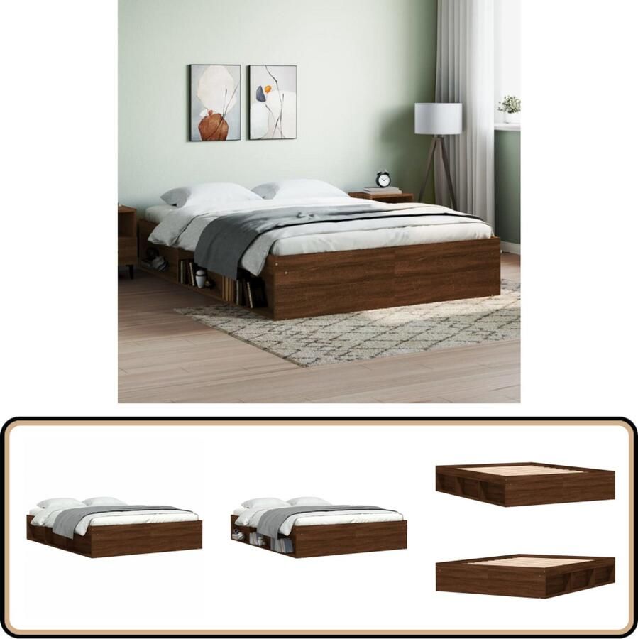 VidaXL Bedframe Eikenkleur 140x200 cm Houten Bed Frame Tweepersoons Bed Bruine Eiken Kleur Modern Design Multiplex Lattenbodem