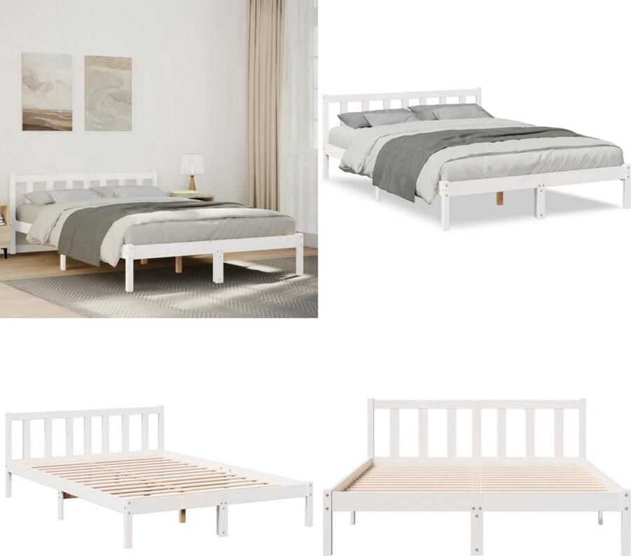 VidaXL Bedframe extra lang zonder matras grenenhout wit 140x220 cm Bedframe Bedframes Bed Bedbodem