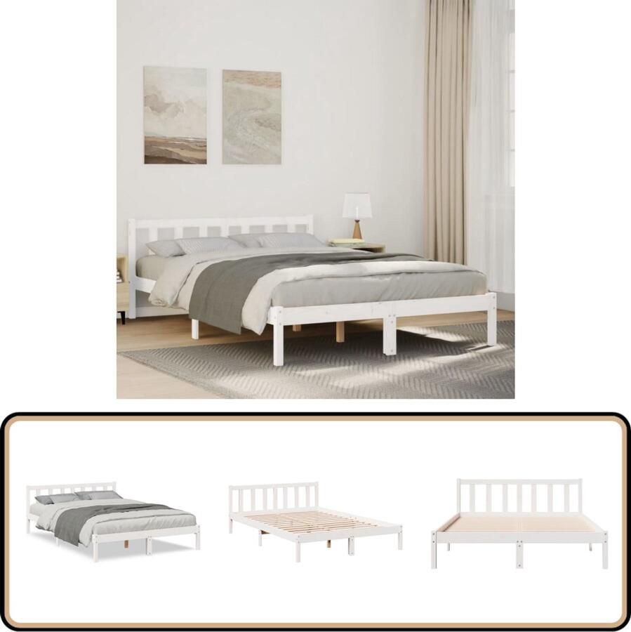 VidaXL Bedframe extra lang zonder matras grenenhout wit 160x220 cm