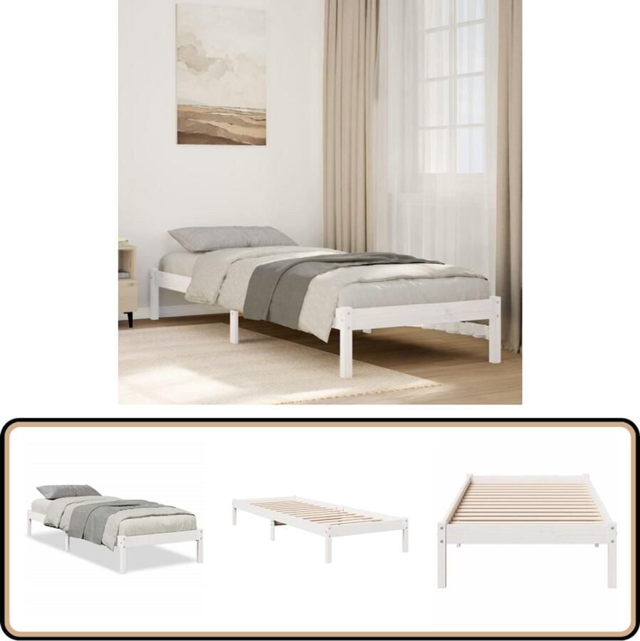 VidaXL Bedframe extra lang zonder matras grenenhout wit 80x220 cm
