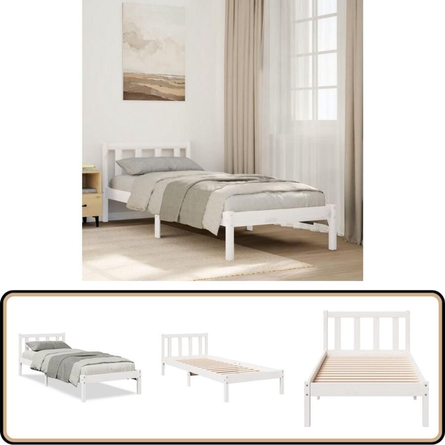 VidaXL Bedframe extra lang zonder matras grenenhout wit 90x210 cm