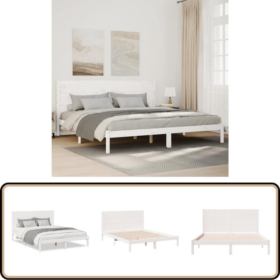 VidaXL Bedframe extra lang zonder matras massief hout wit 140x220 cm
