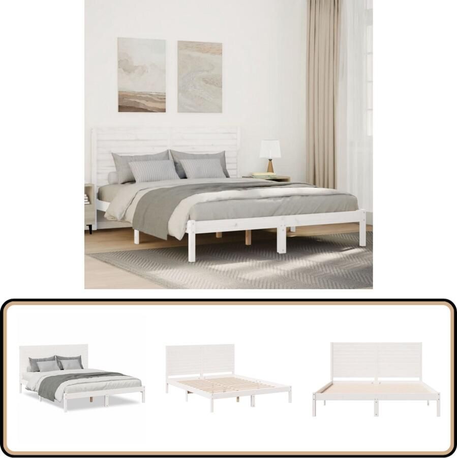VidaXL Bedframe extra lang zonder matras massief hout wit 160x220 cm