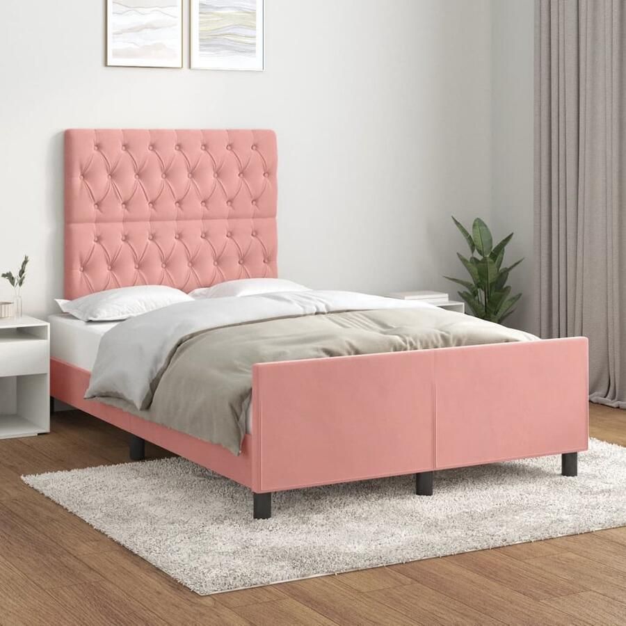 VidaXL Bedframe Fluweel 120x200 cm Roze Bed Frame Rozenkleurig Bed Velvet Bed Verstelbaar Bedhoofd Boxspring Bed Tweepersoons Bed Luxe Bed - Foto 2